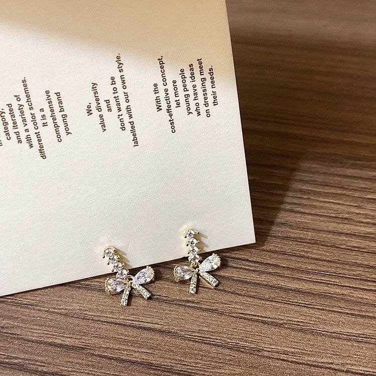 Sparking Zirconium Bow Stud Earrings Women - Mubimart