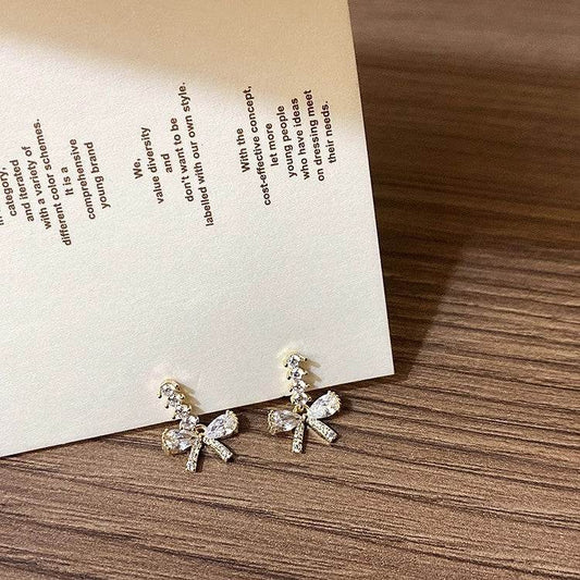 Sparking Zirconium Bow Stud Earrings Women - Mubimart