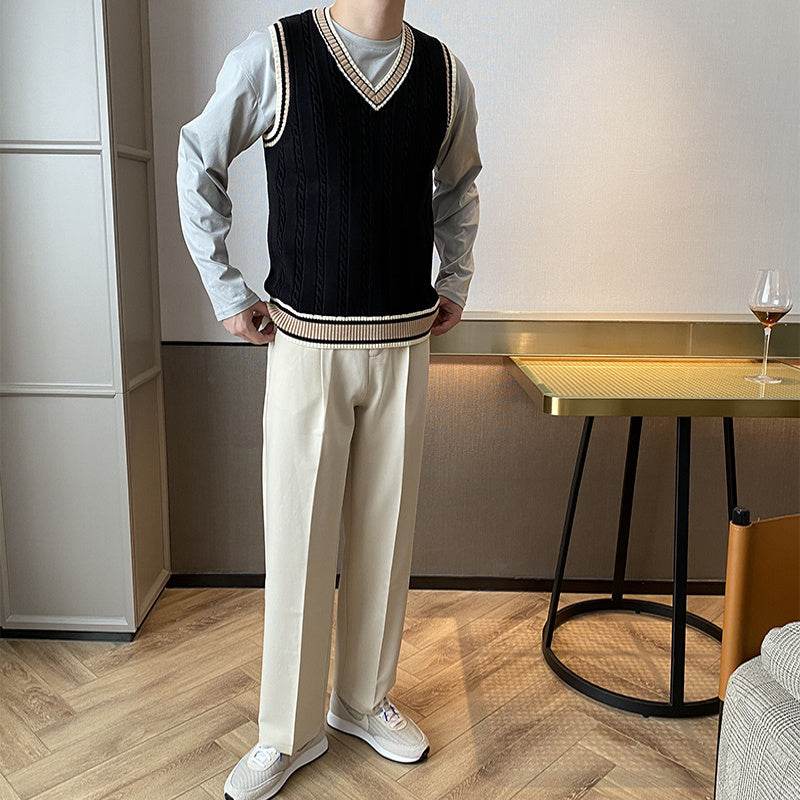 V-neck Sleeveless Vest Sweater Vest - Mubimart