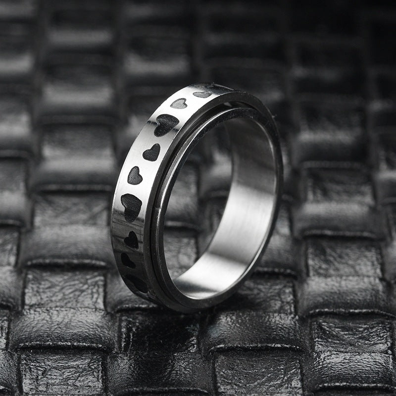 Heart-shaped Rotatable Titanium Steel Ring For Men