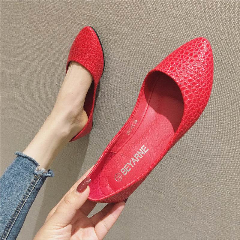 Patent Leather Feel Embossed Snake Print Flats - Mubimart