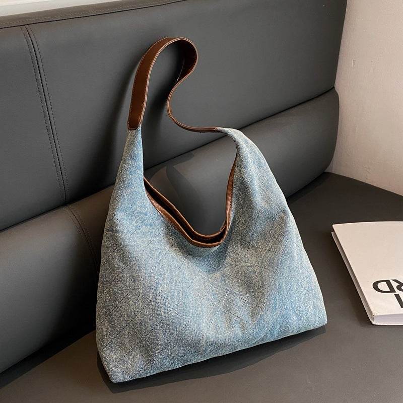 Denim Canvas Bucket Bag Fashion Large Capacity Shoulder Bags For Women Tote Handbag Female Shopping Bags - Mubimart