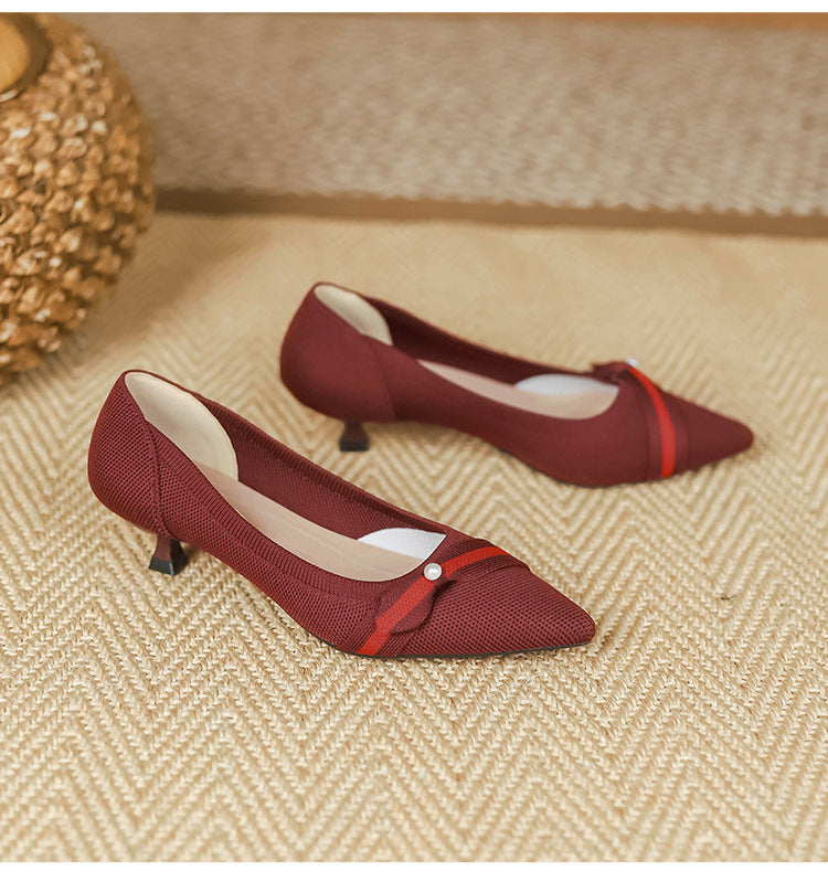 Woven Low-cut Pointed-toe Stilettos Knitted Shoes