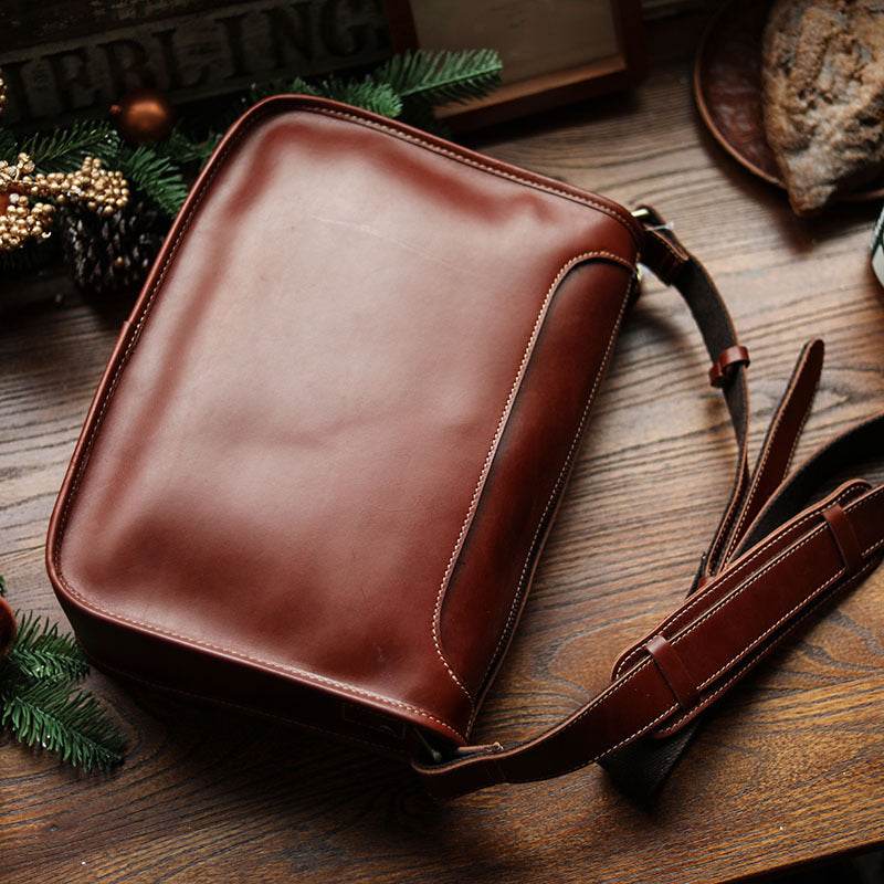Mens Handmade Leather Casual Shoulder Crossbody Bag - Mubimart