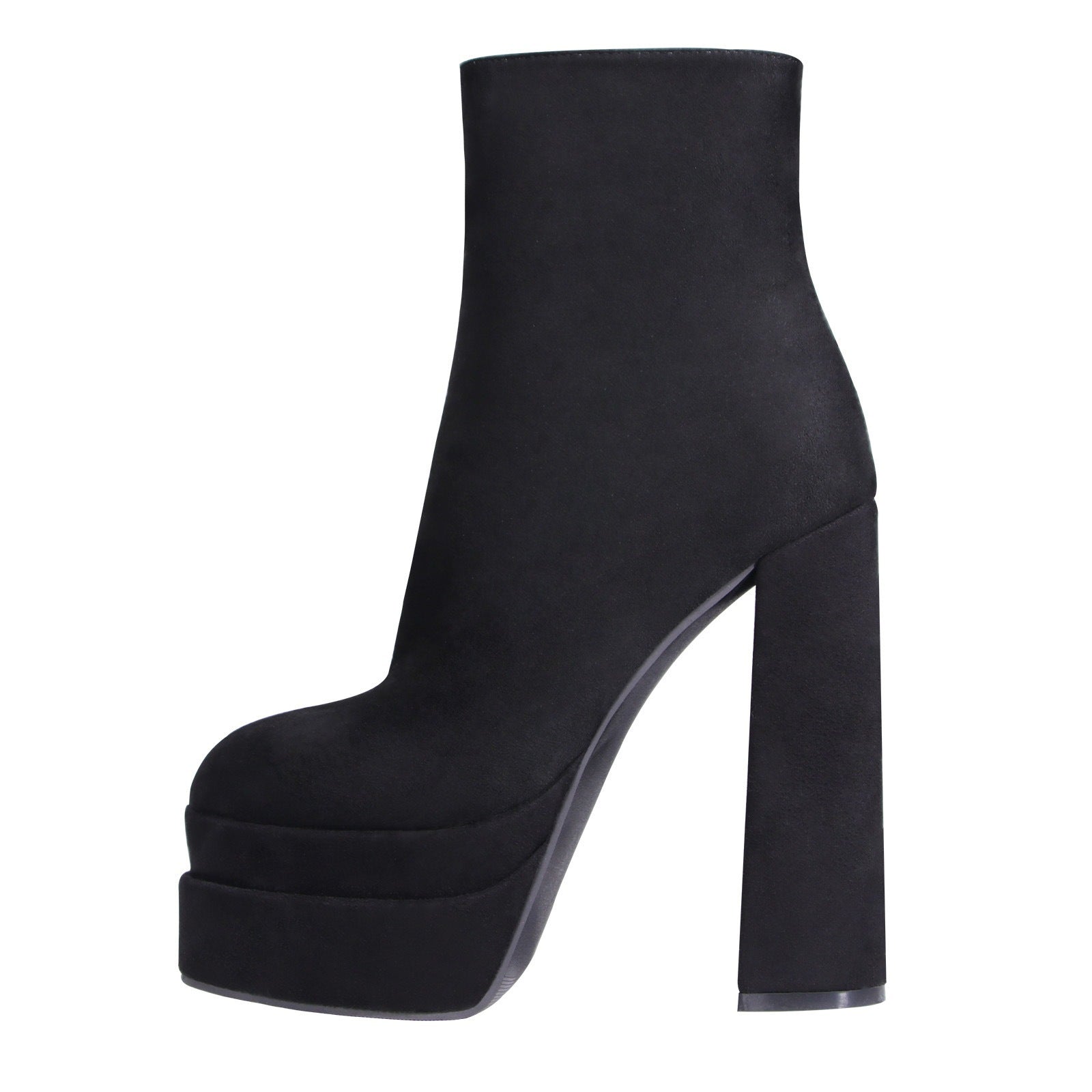 Ladies Ankle Boots Square Toe Double Layer Platform