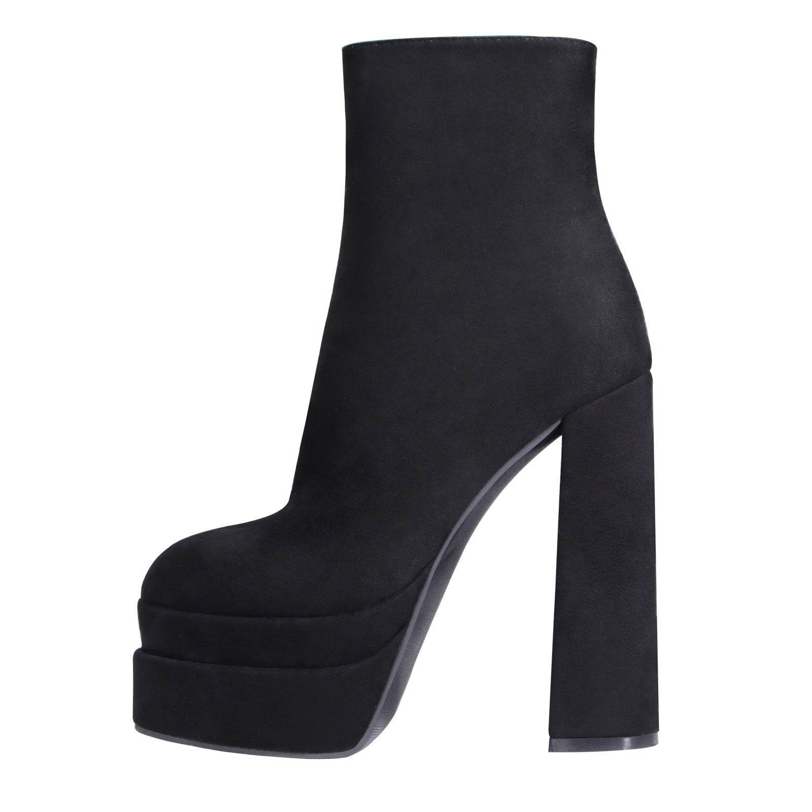 Ladies Ankle Boots Square Toe Double Layer Platform - Mubimart