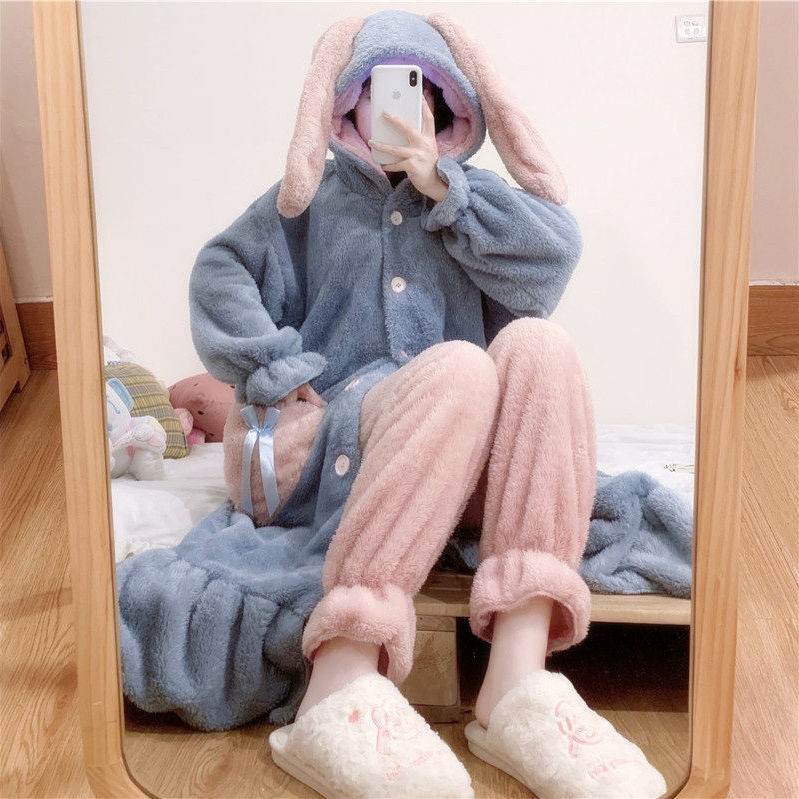 Cute Plus Velvet Padded Nightgown That Can Be Worn Outside - Mubimart