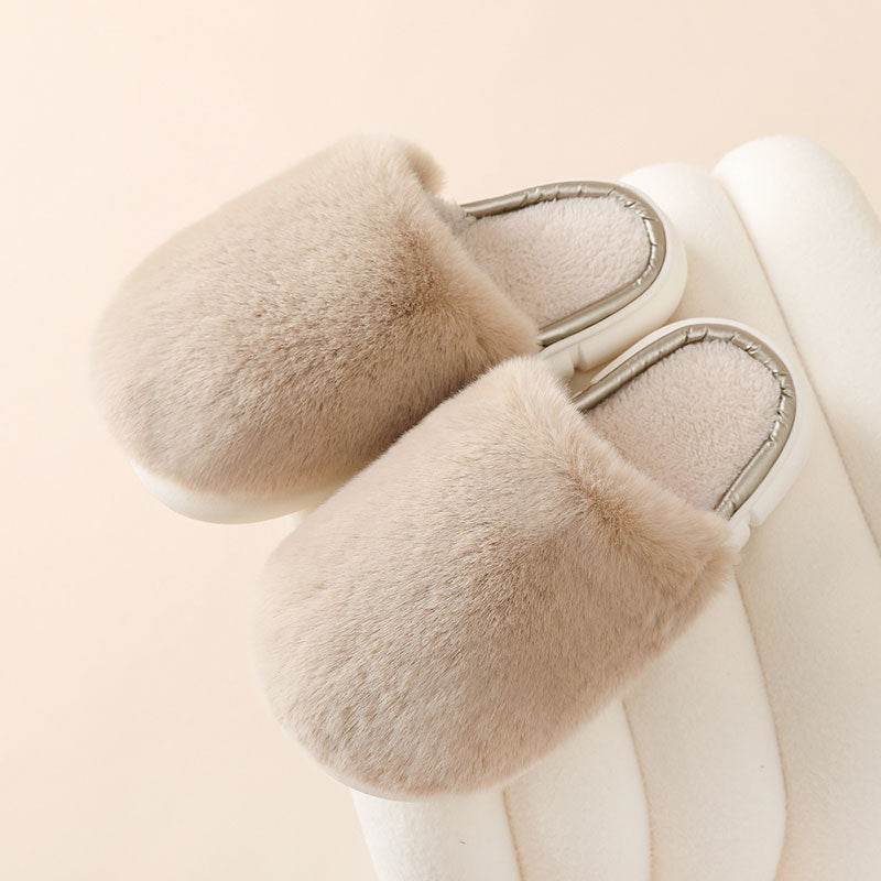 Fuzzy House Slippers Winter Warm Plush Faux Rabbit Fur Bedroom Shoes - Mubimart