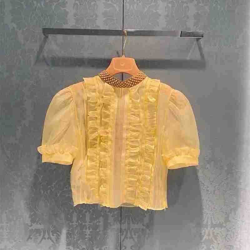 Ruffle Stitching Puff Sleeve Sweet French Tunic Women - Mubimart