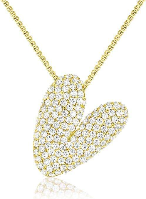 Brass Zircon Balloon English Letter Necklace - Mubimart
