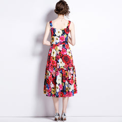 French Slip Dress Summer Print Flounces Vacation - Mubimart -  