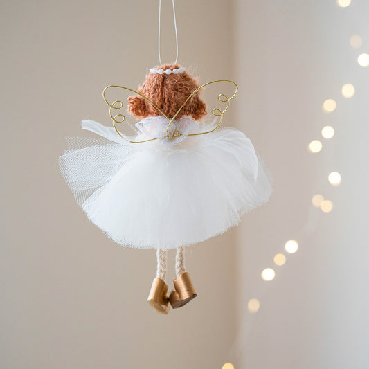 Christmas White Tulle Skirt Golden Wings Angel Girl Pendant