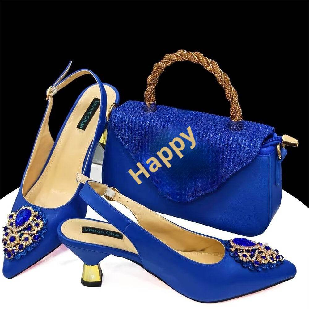 Casual French Style Small Square Pointed Toe Slingback High Heels Women's Shoes And Bags Suit - Mubimart