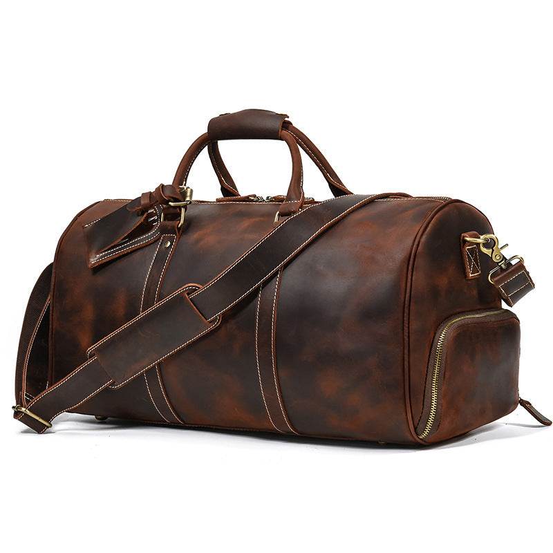 Men's Real-leather Traveling Black Gym Bag - Mubimart