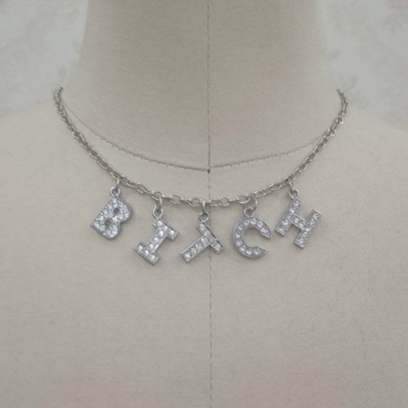 Fashion Bitch Angel Baby Daddy Rhinestone Letter Necklace Choker For Women - Mubimart