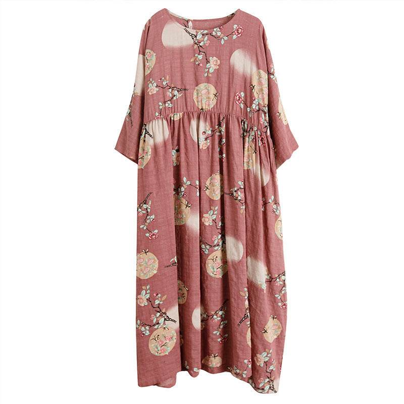 Cotton And Linen Loose Plus Size Dress Women - Mubimart