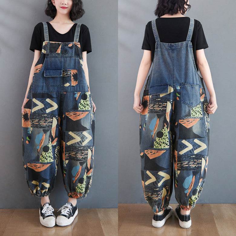 Women's Loose Plus Size Wide Leg Jumpsuit Ninth Pants - Mubimart