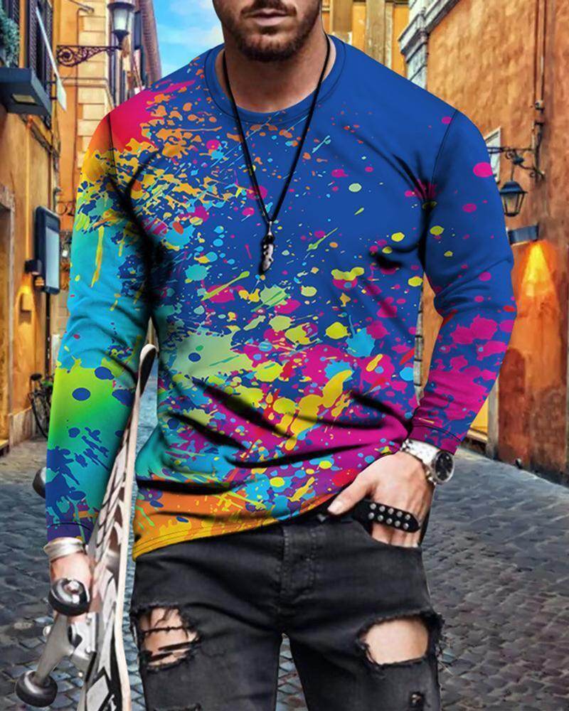 Mens Letter Crew Neck Slim Fit Casual Print T Shirt - Mubimart