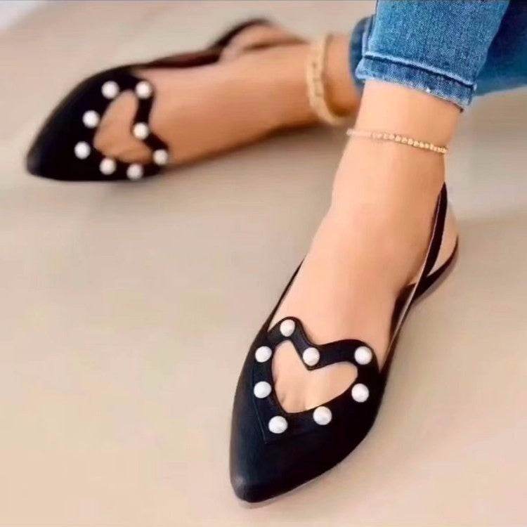Love Shoes With Pearls Flats Women Sandals Pionted Toe Shoes - Mubimart