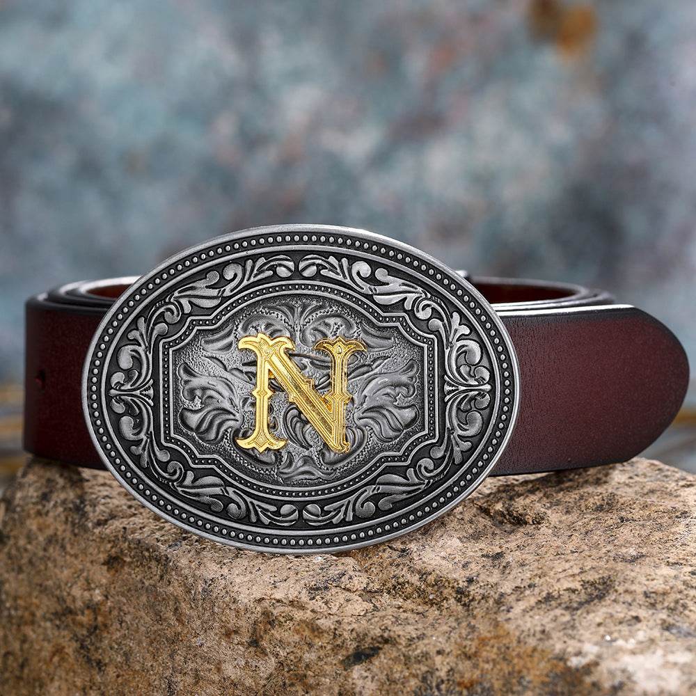 Men's And Women's Floral Letter Buckle Belts - Mubimart