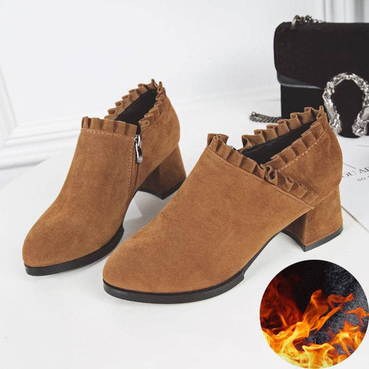 Frosted Martin Boots Women''s British Style Naked Boots Children''s Short Boots Thick Heel Tooling Boots Pointed High Heel Women''s Boots Spring And Autumn Single Boots - Mubimart