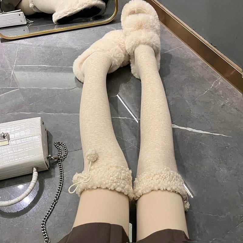 Lamb's Wool Black Knee-high Socks - Mubimart