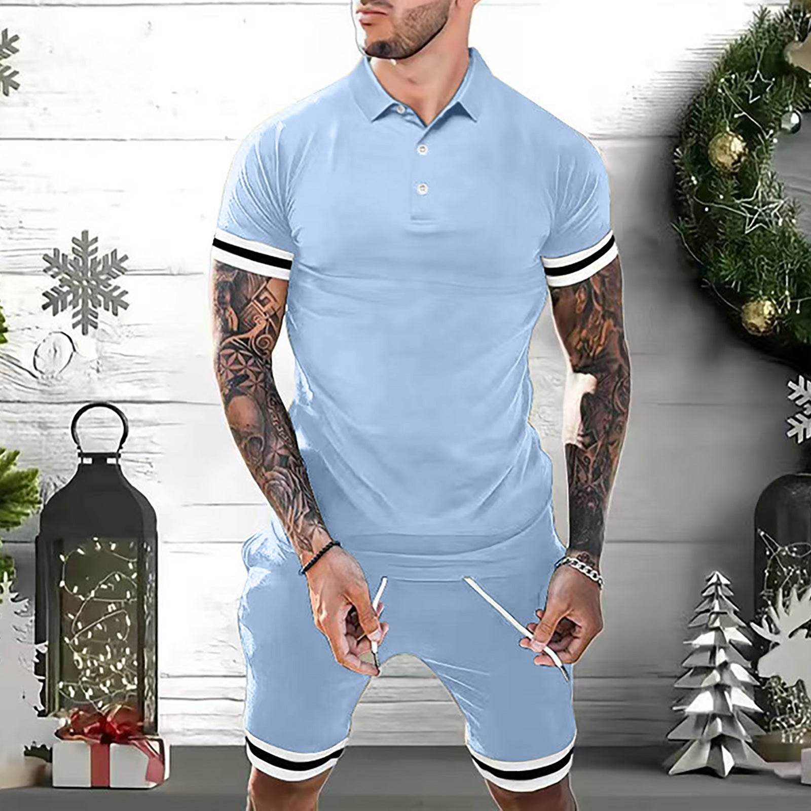 Mens Short Sets 2 Piece Outfits Polo Shirt Fashion Summer Tracksuits Casual Set Short Sleeve And Shorts Set For Men - Mubimart