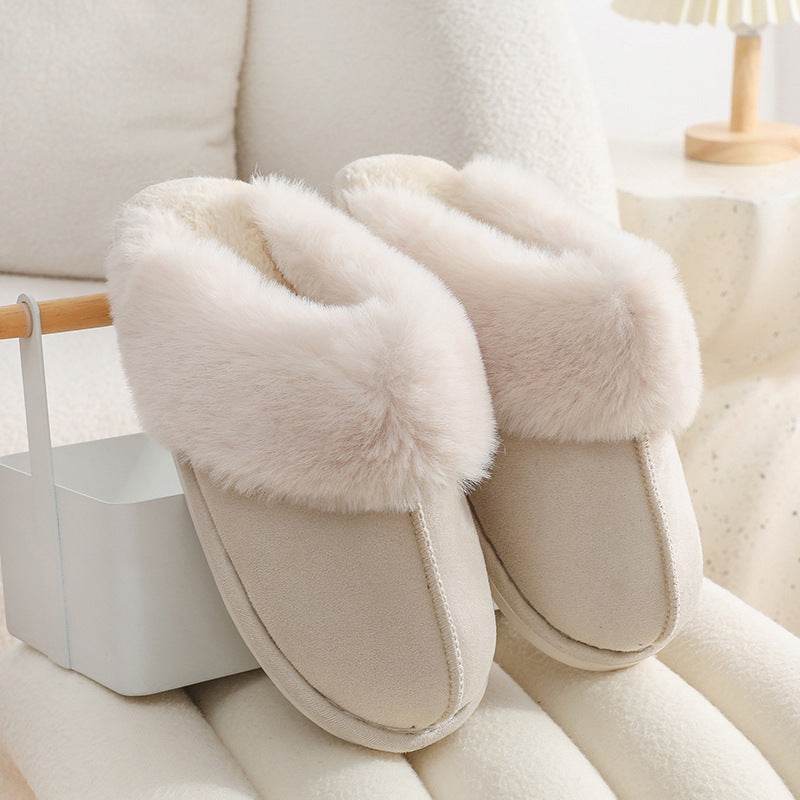 Winter Warm Plush Home Slippers Indoor Fur Slippers Women Soft Lined Cotton Shoes Comfy Non-Slip Bedroom Fuzzy House Shoes Women Couple - Mubimart