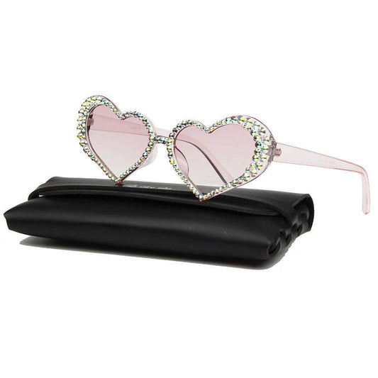 European And American New Peach Heart Diamond Sunglasses Female Cute Cat Eye Heart Shape - Mubimart