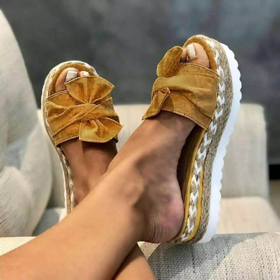 Bow Knot Hemp Rope Platform Sandals Women - Mubimart