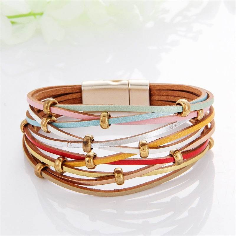 New Popular Multi-color Leather Charm Bracelet Men And Women Same Ornament Can Be Used As Gifts - Mubimart