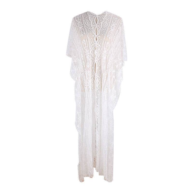 Mesh Embroidered Robe Loose Plus Size Bikini Blouse - Mubimart