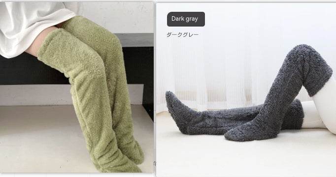 Over Knee High Fuzzy Long Socks Winter Warm Cold Leg Knee Joint Cold-proof Stockings Home Floor Sleeping Socks - Mubimart