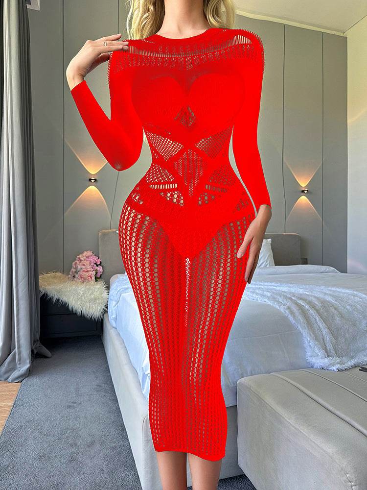 Sexy Lingerie Nightdress Super Plus Size Long Sleeve Transparent Cutout - Mubimart
