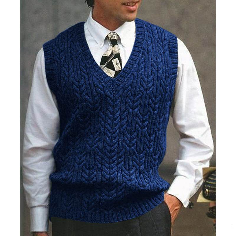 Knitted Vest V-neck Sweater Solid Color Casual - Mubimart