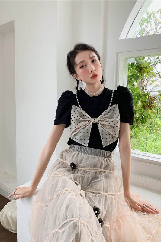 Bow Knot Plus Size Sweater Dress Women's Skirt Vest Two-piece Set - Mubimart