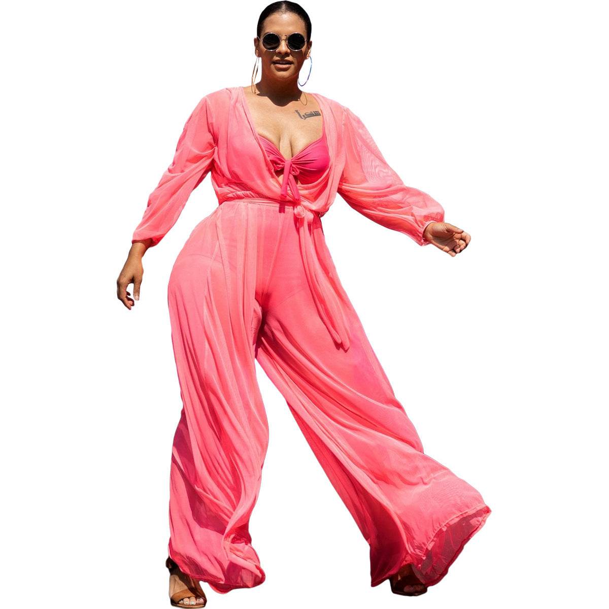 Women's Sheer Mesh Plus Size Women's Jumpsuit - Mubimart