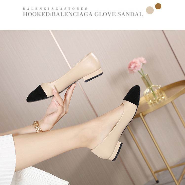 Women's High Heel Color Block Chunky Heel Shoes - Mubimart