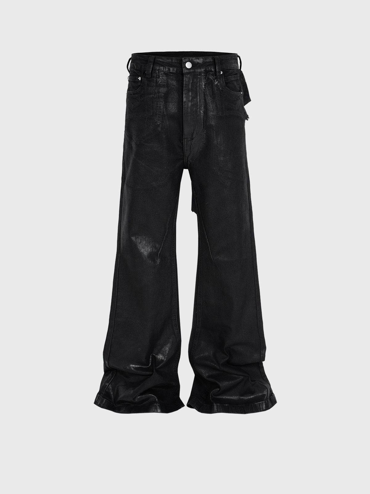 Men's Vinyl Coated Bootcut Trousers Stitching Damaged Jeans - Mubimart