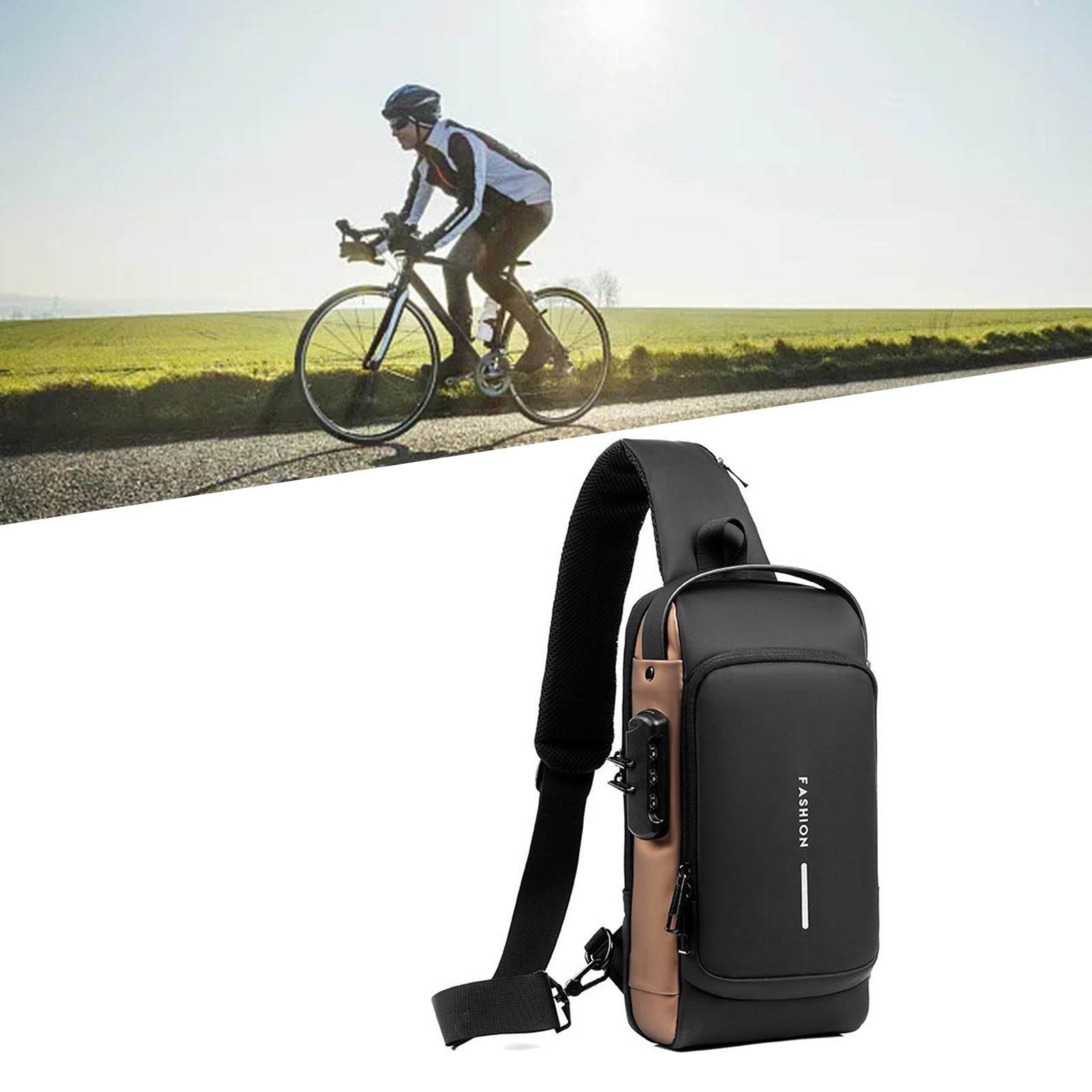 Password Sling Backpack Anti Theft Multifunctional Cycling Chest Bag for Motorcycle Men Black and Gold - Mubimart