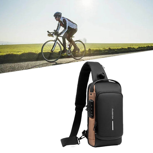 Password Sling Backpack Anti Theft Multifunctional Cycling Chest Bag for Motorcycle Men Black and Gold - Mubimart