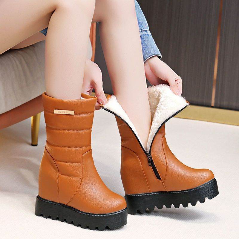 Women's Snow Cotton Tall Leather Fleece Boots - Mubimart