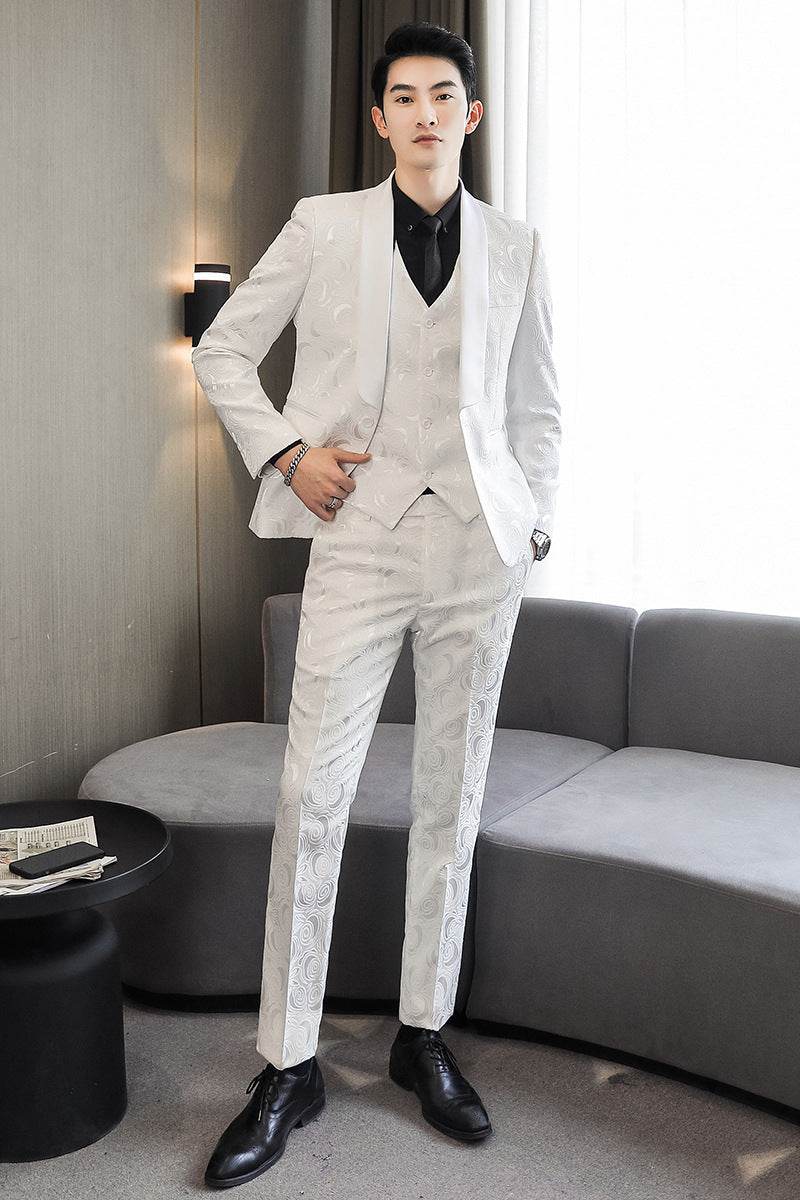 Wedding Embossed Dress Suit Three-piece Suit For Men - Mubimart