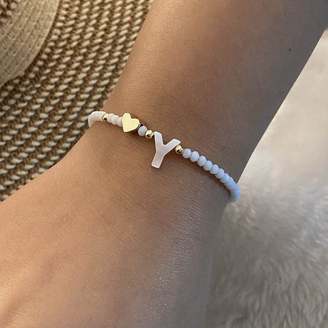 26 Letters White Shell Beaded Bracelet Women Metal Love Design Bracelet Jewelry - Mubimart