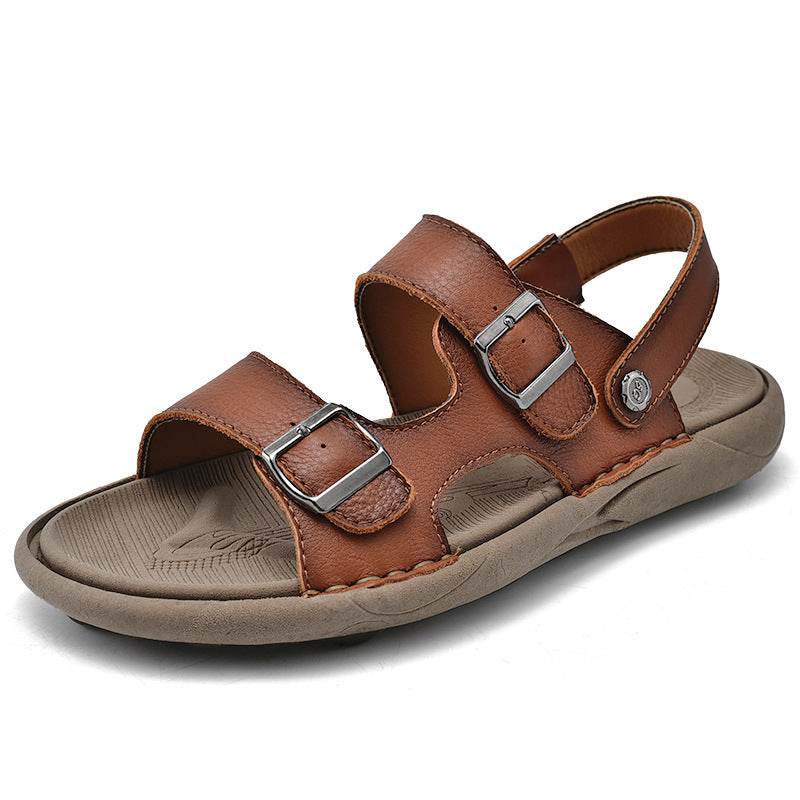 Double Breasted Leather Breathable Beach Sandals - Mubimart