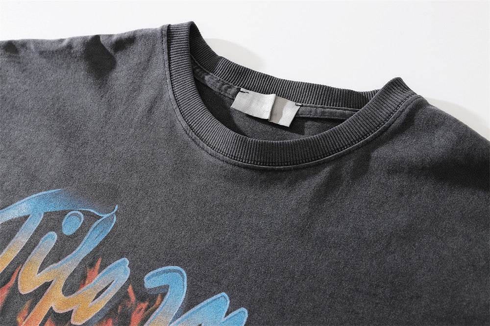 Mens Loose Casual Flame Car Graphic Short Sleeve T-Shirt - Mubimart