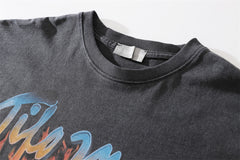 Mens Loose Casual Flame Car Graphic Short Sleeve T-Shirt