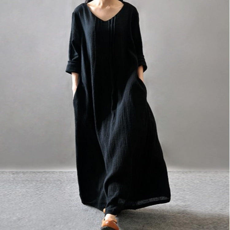 Artistic Texture Linen Robe Plus Size Dress - Mubimart -  