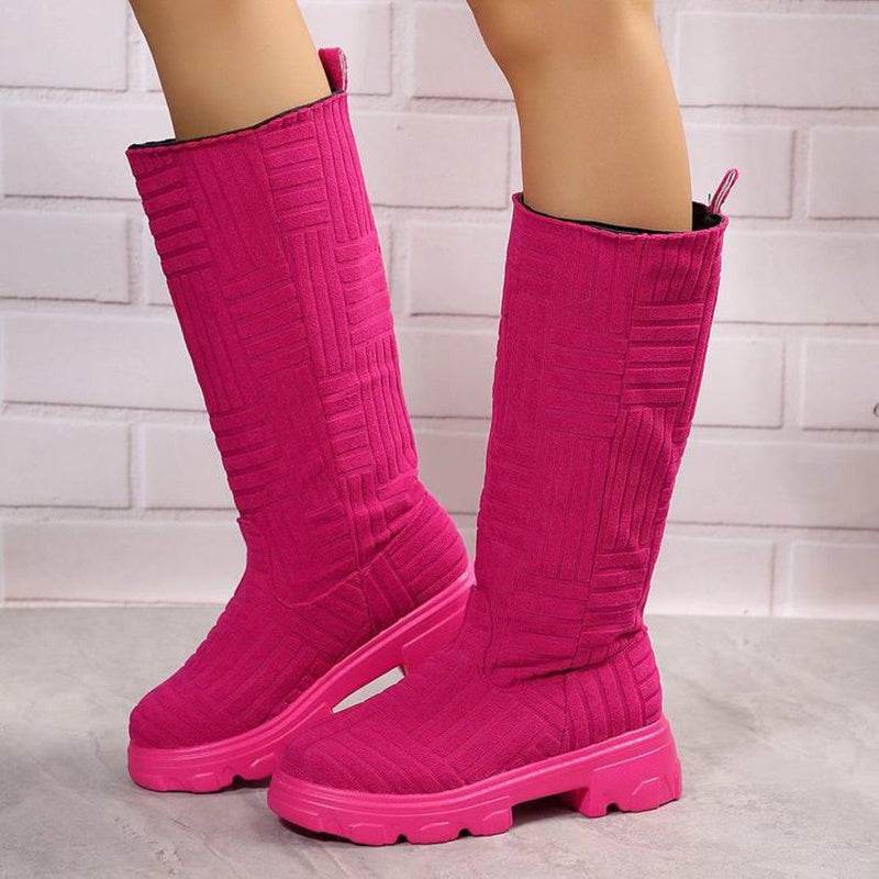 Mid Calf Boots Fashion Platform Western Boots Women Autumn Winter Shoes - Mubimart