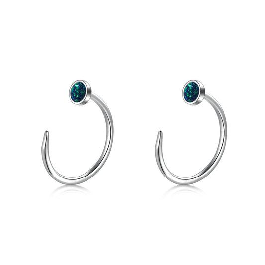 Ear Huggie Earrings Opal Half Cuff Hoop Earrings Threader Jewelry Gifts for Women Men Birthday - Mubimart